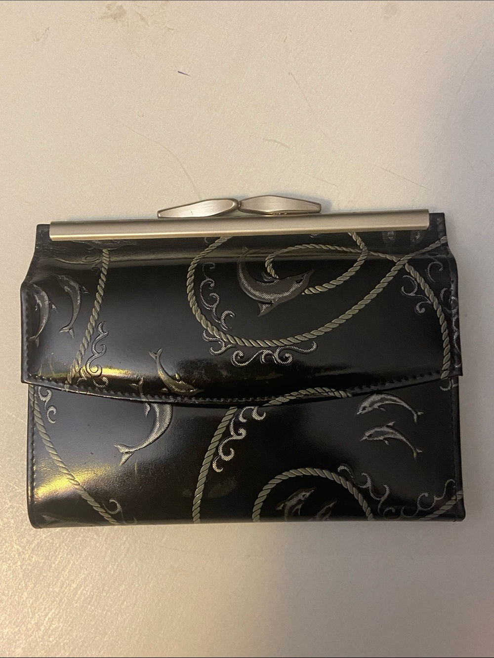 Gary’s VTG Black Dolphin Patterned Small Top Snapped Wallet